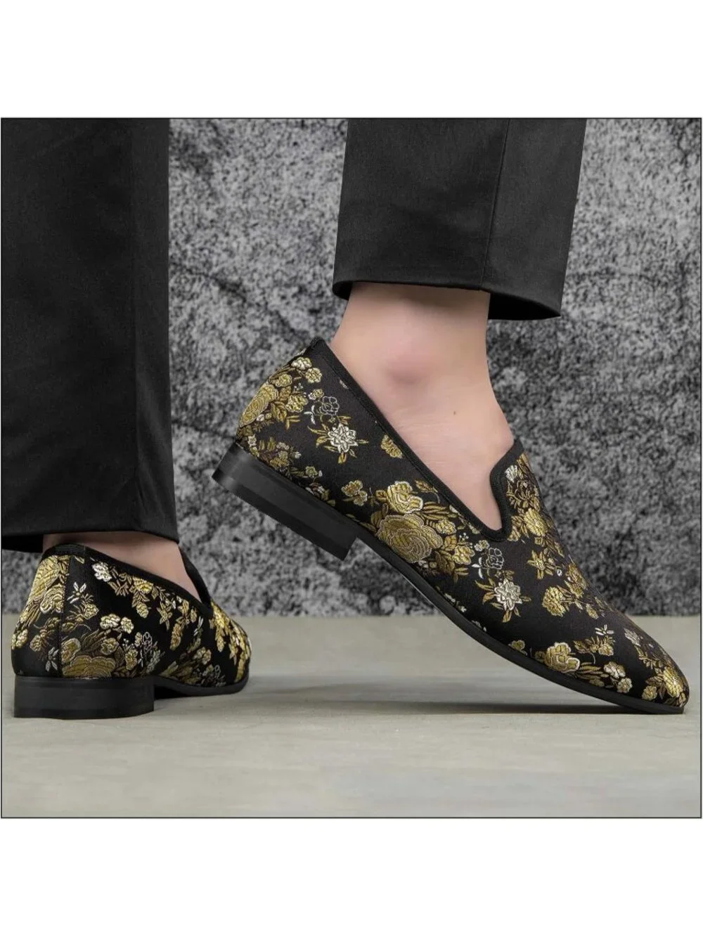 Men's Gold Black Fashion Tuxedo Formal Party Dress Shoes Casual Loafers Slip On